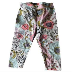 GAP Sz 2T Colorful Pink Yellow Floral Print Cream Stretch Leggings